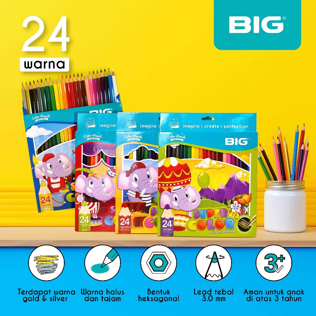 BIG Pensil Warna 24 Warna Panjang Set Lengkap CP-5004