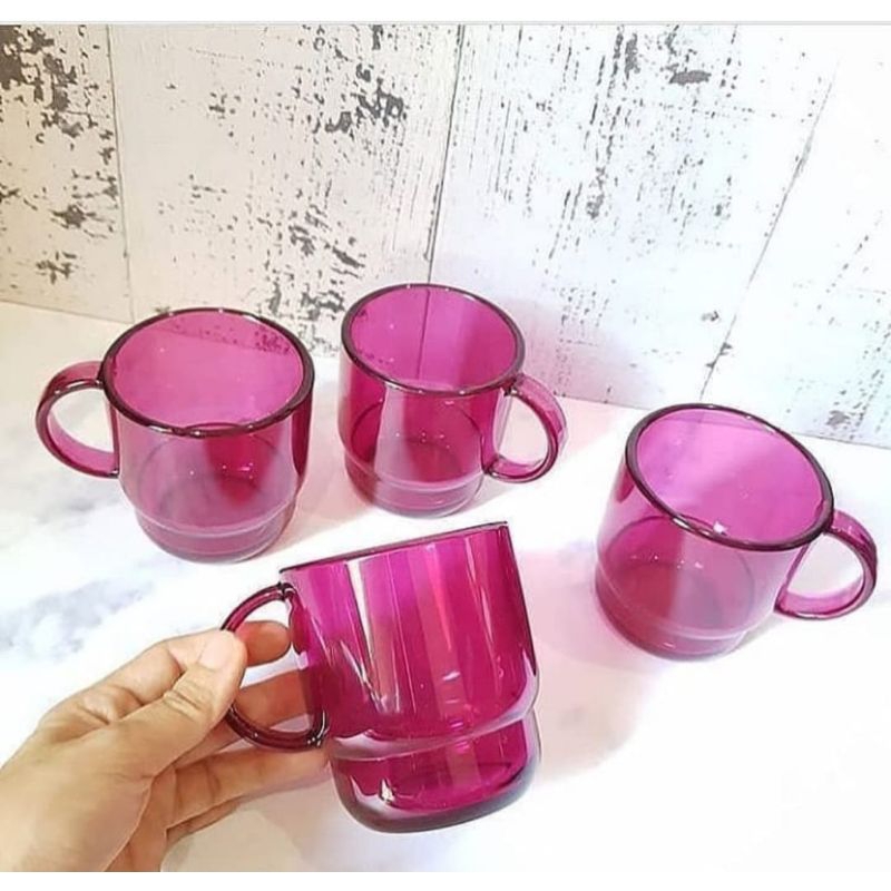 Clear mug fuchsia Elegenzia glass // gelas crystal