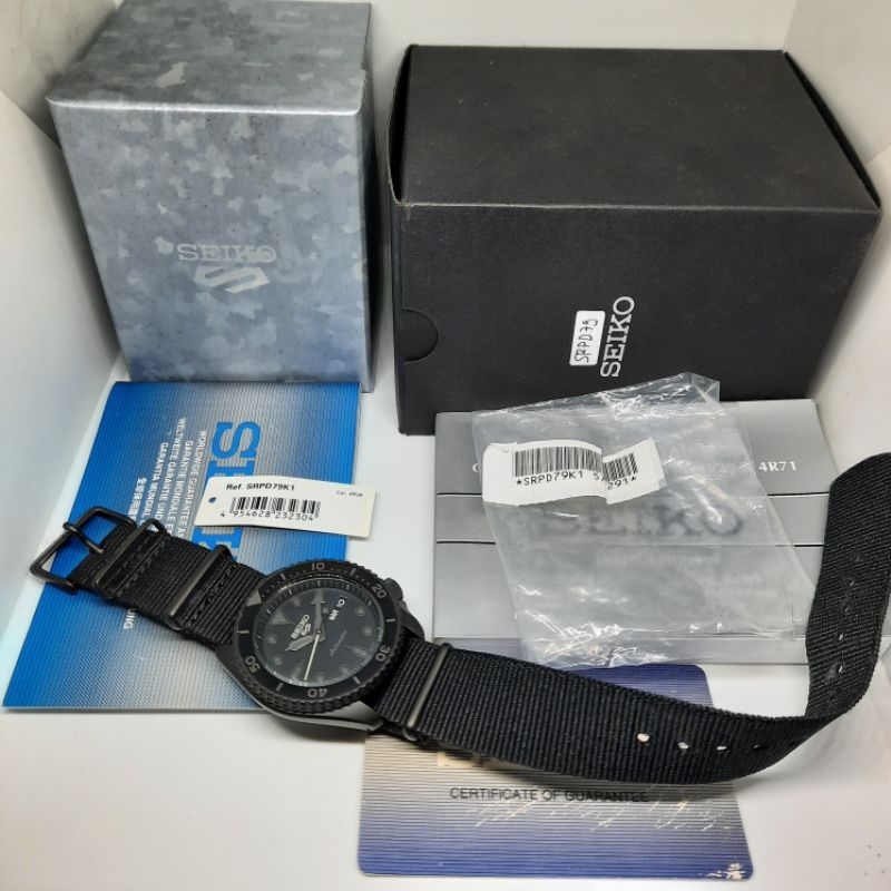 Seiko 5 Sports SRPD79K1 All Black Blackout SRPD79 Gosong 4R36 Movement 4R36-07G0