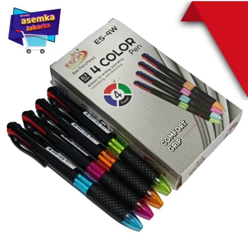 

RB Pulpen Pen 4 Warna Esco ES-4W 4color pen 0,7mm 12pcs