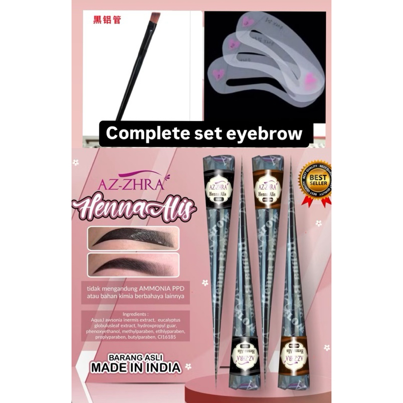 HENNA ALIS HALAL SET CETAKAN DAN KUAS ALIS HENNA ALIS TAHAN AIR
