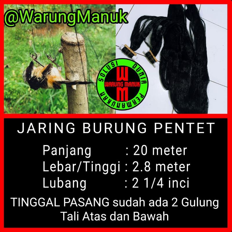 Jaring burung pentet/cendet 20 meter, jala burung pentet, jebakan burung pentet, perangkap burung pe