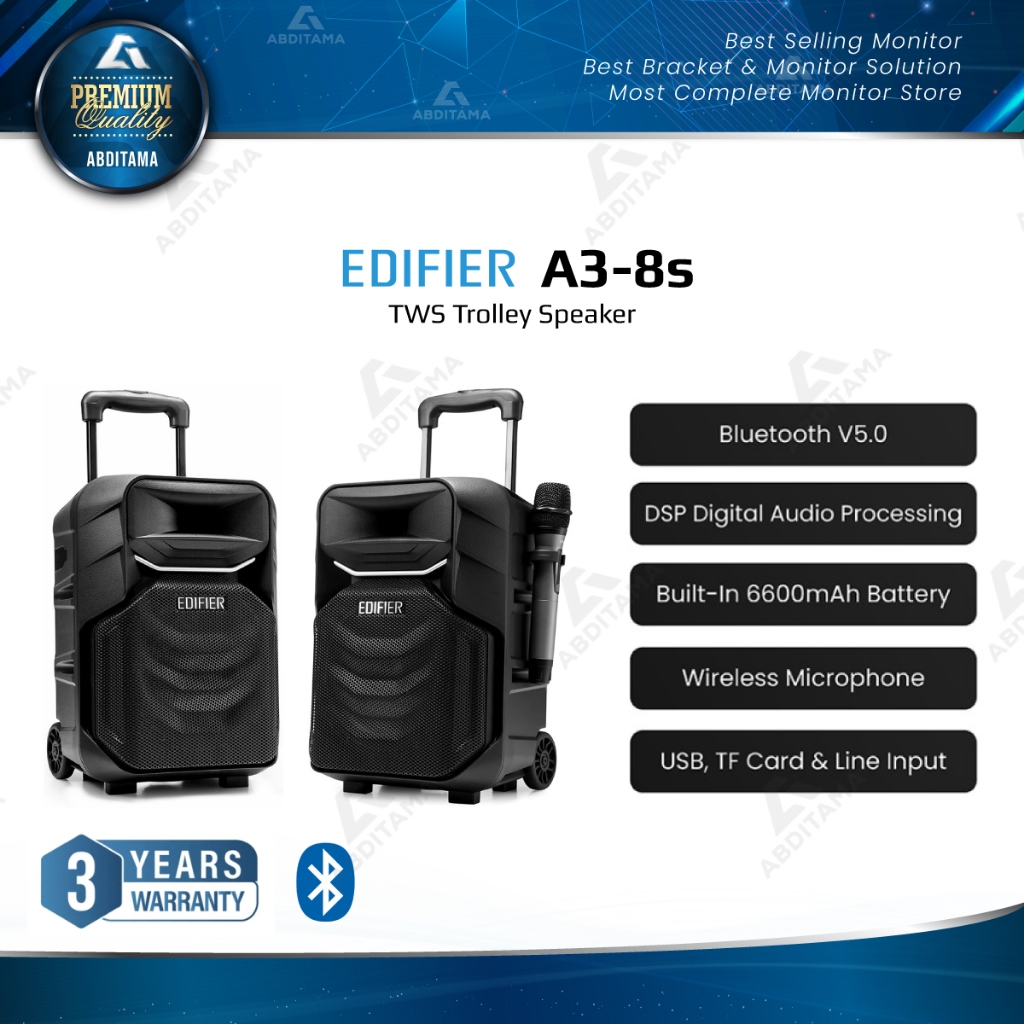 EDIFIER A3-8S Trolley Speaker 8 Inch Bluetooth 5.0 TWS USB TF Mic AUX Portable