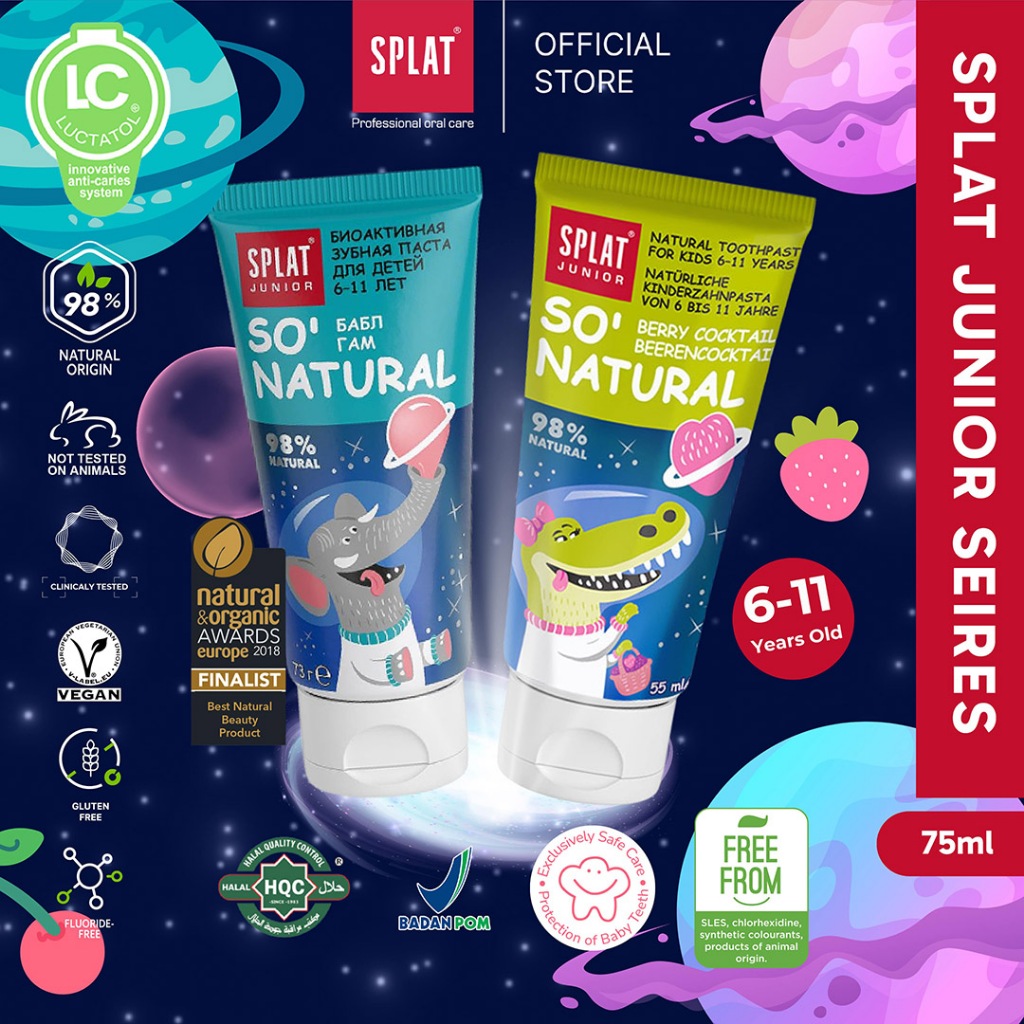 SPLAT Junior Series 73ml Toothpaste - Pasta Gigi Anak - Anak Rasa Permen Karet dan Berry Cocktail