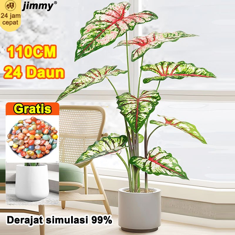 tanaman hias plastik Tanaman Hias artificial TANAMAN PLASTIK Plastik Artificial Daun keladi pink vas