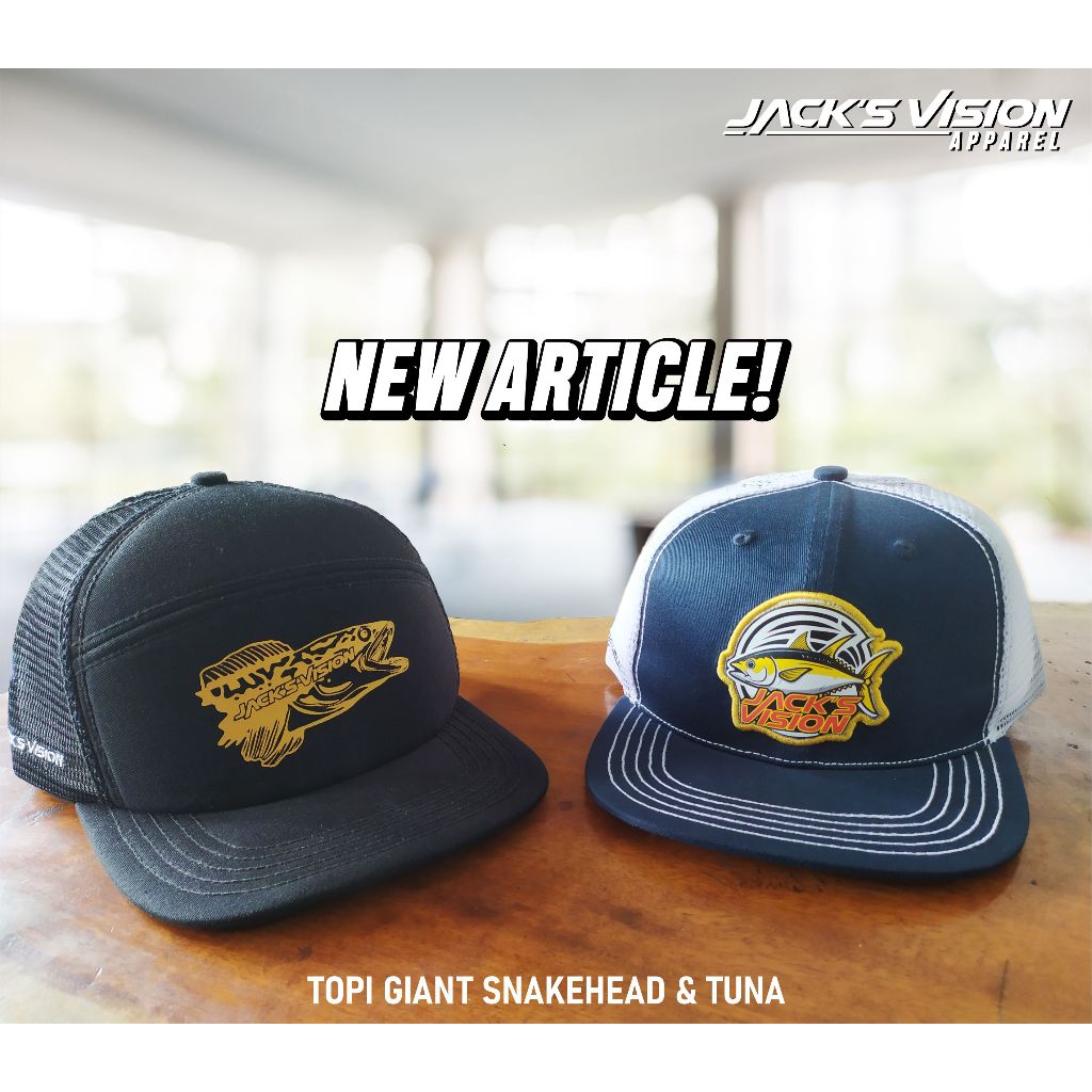Topi Mancing Premium Snapback Snakehead Black & Tuna White Navy by Jack's Vision - Koleksi terbaru