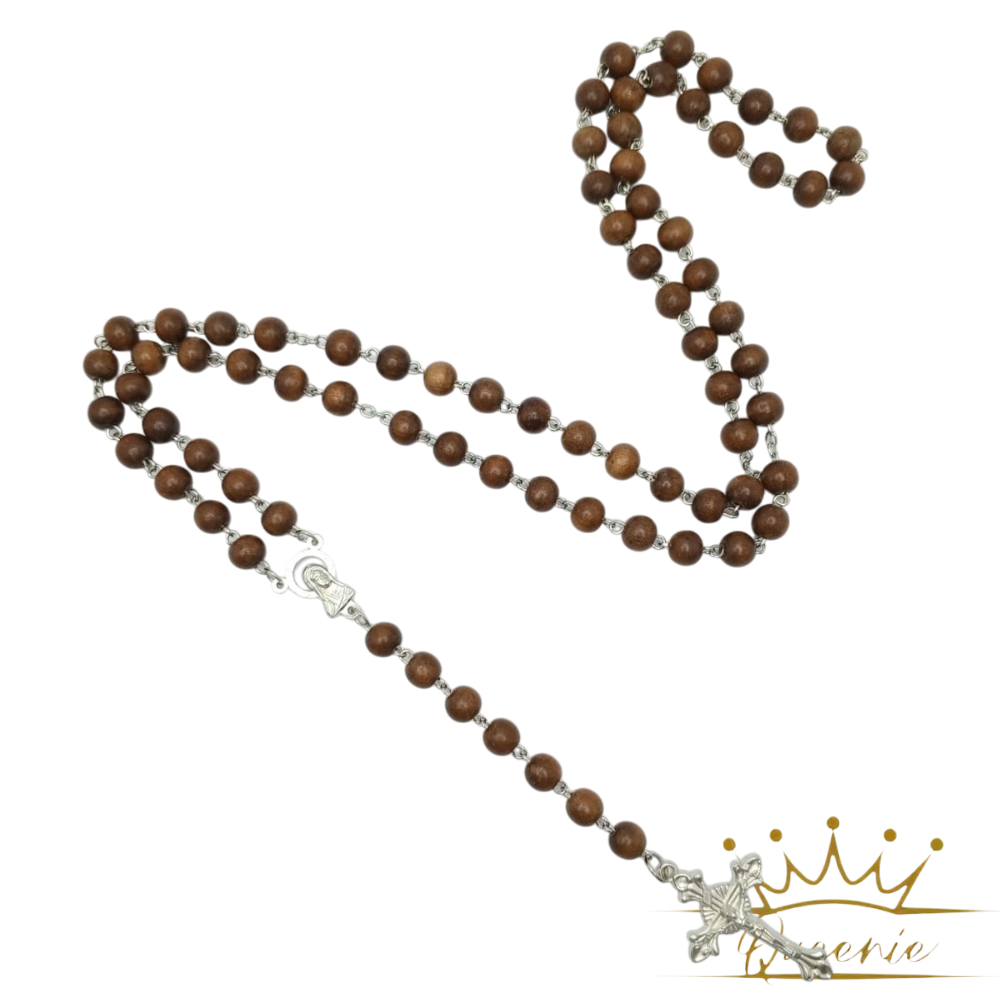 Rosario 77x Bapa Kami Kayu Stigi | Kalung Doa Kayu Stigi 8mm | Rosario Doa Katolik