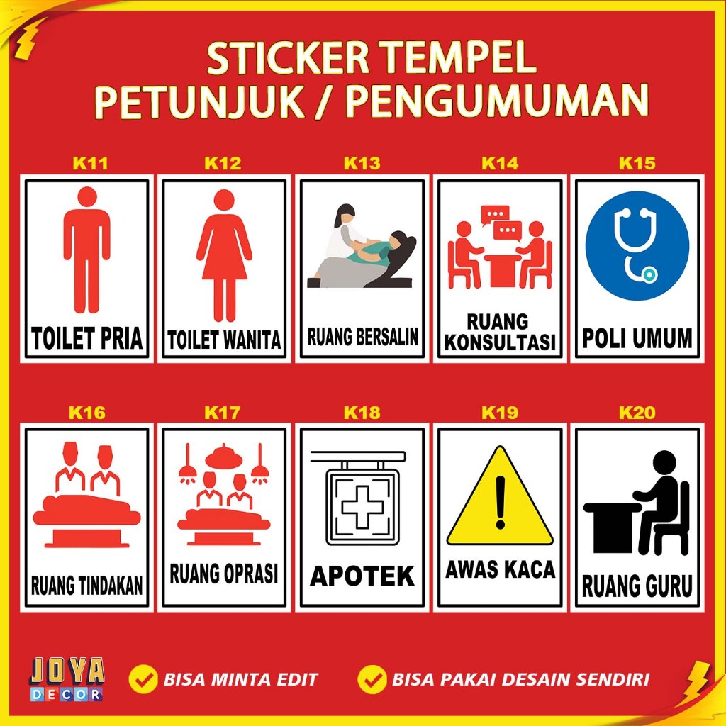 

Sticker Stiker Petunjuk Warning Pengumuman toilet pria toilet wanita apotek poli umum kk11
