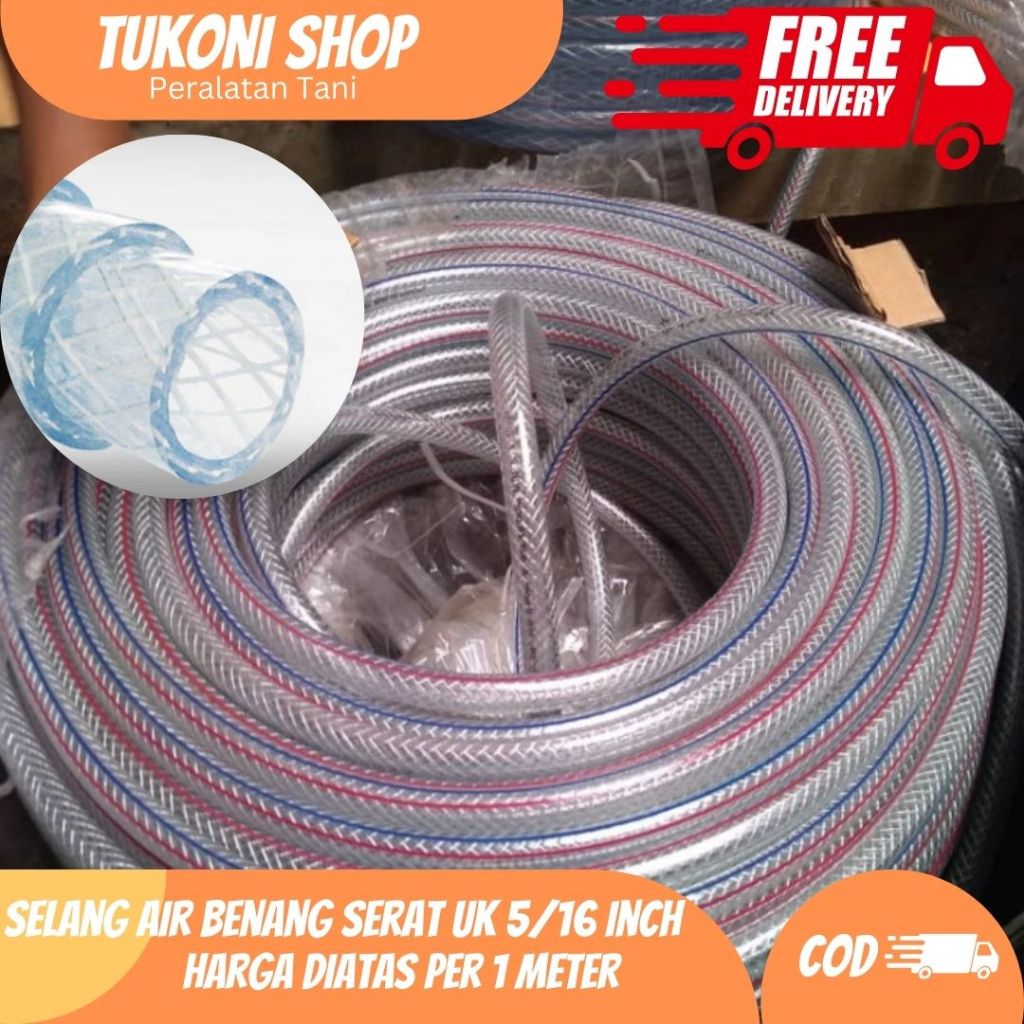 Selang air benang serat tebal 5/16 murah meteran buat Pompa DC dan lainnya
