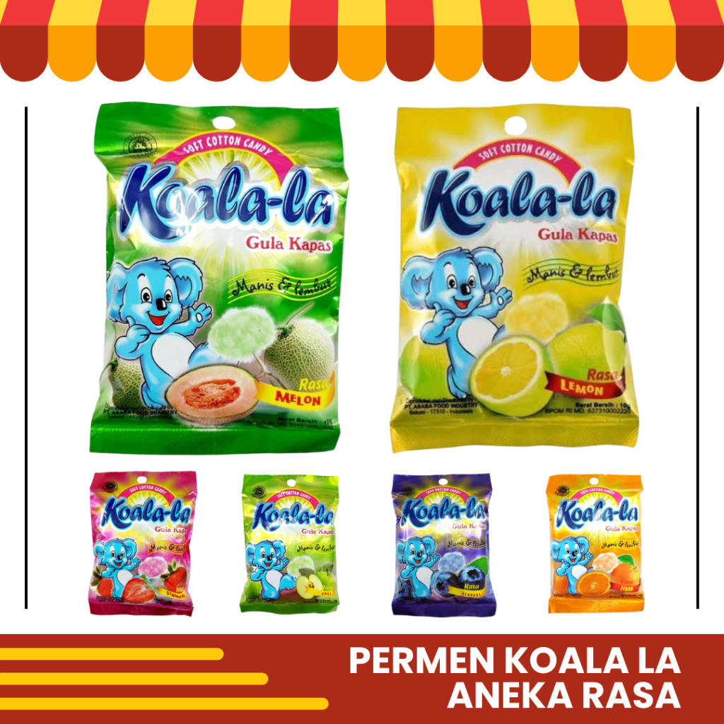 

Snack Jadul Koala-la Permen Gula Kapas Soft Cotton Candy Manis 10gr Aneka Rasa Apel Lemon Melon