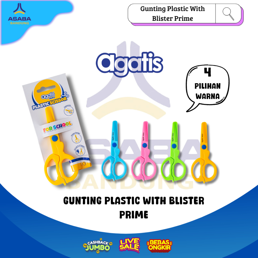 

Asaba Bandung - AGATIS Prime - Gunting Kertas Plastik - Gunting Plastik anak - Gunting untuk Anak Pemula - Gunting Paud - Gunting anak TK dan SD