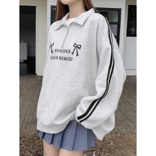 Sweater Wanita Half Zipper Ovesize Vivacious Fit Fleece Basic