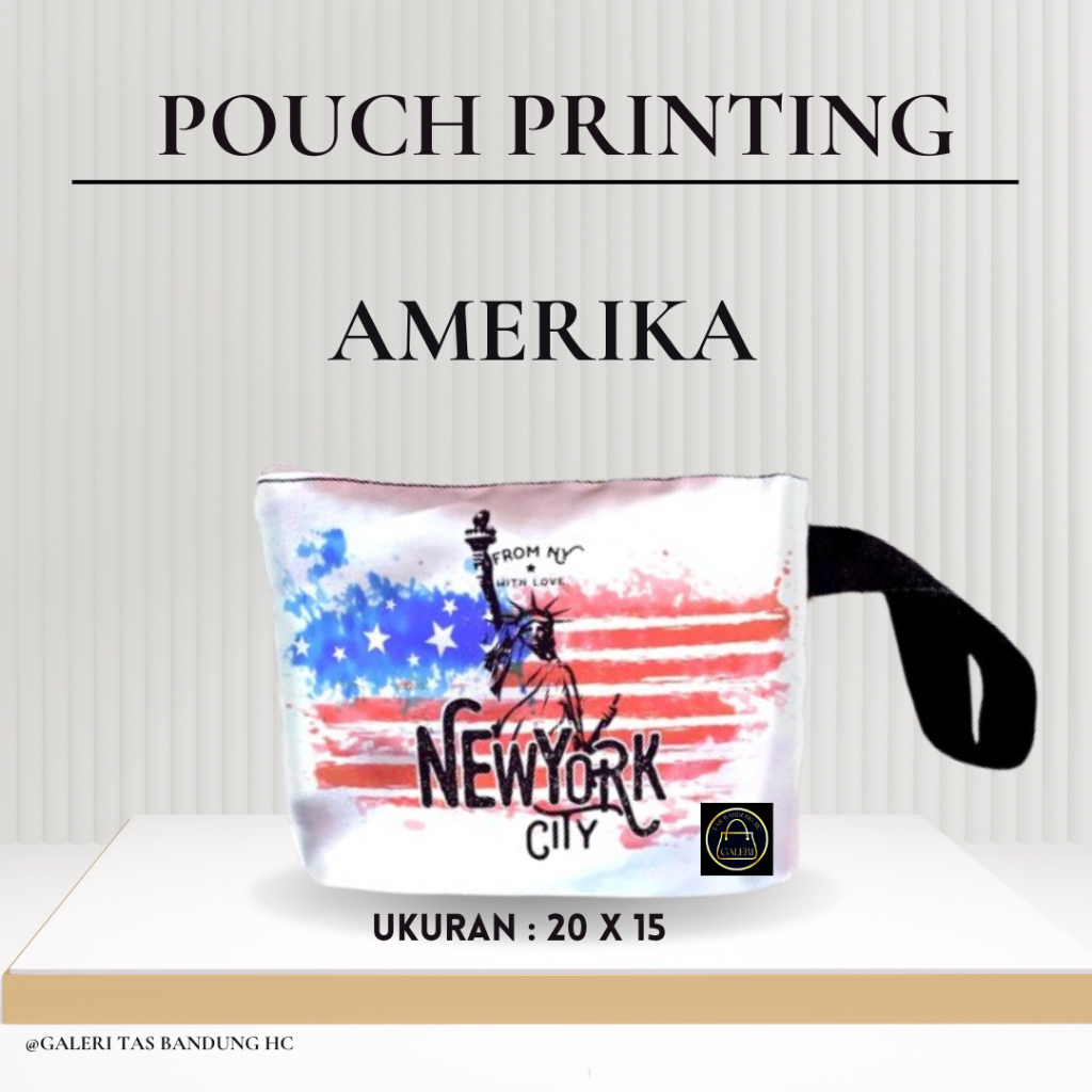 dompet koin kartu wanita kanvas lucu motif amerika