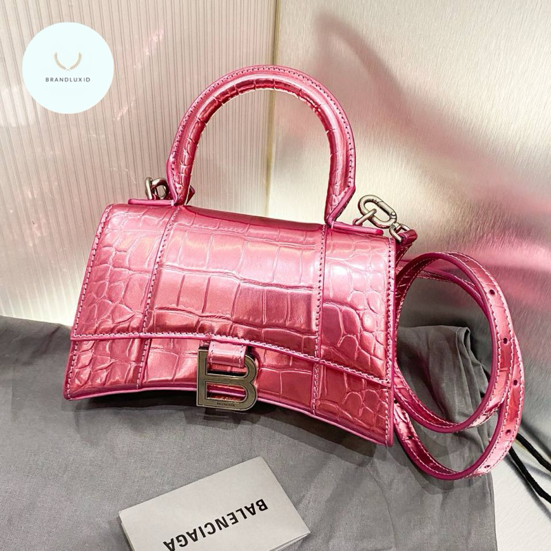 Balenciaga Hourglass XS Top Handle Metalized Pink Shw