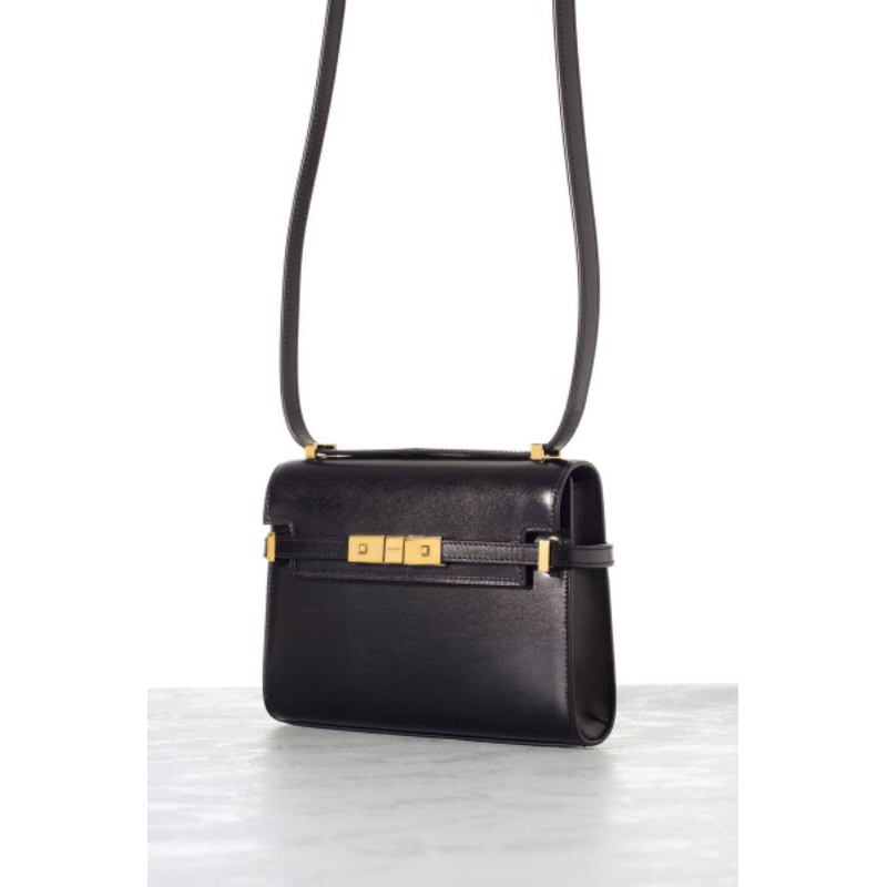 SL Mini Manhattan Crossbody Bag in Black Box Leather
