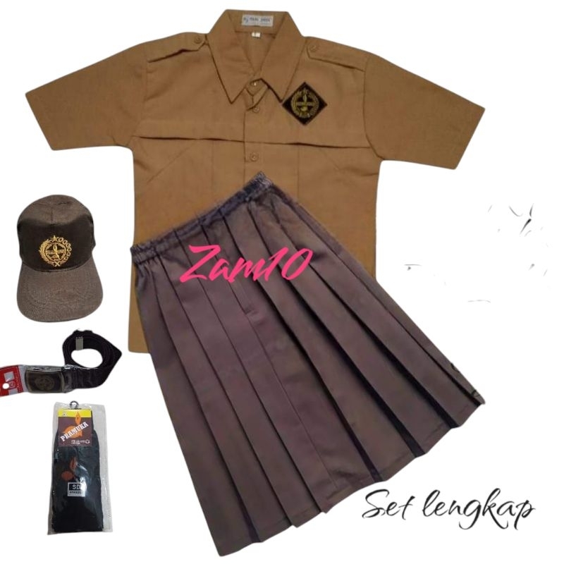 set lengkap baju Pramuka pendek rok Pramuka pendek SD anak perempuan