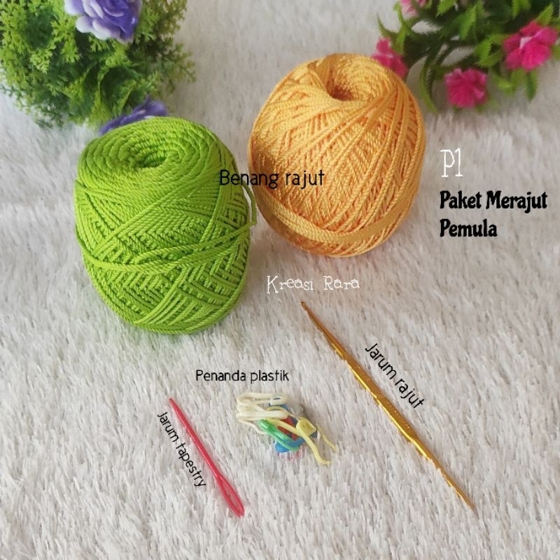 Paket merajut pemula/alat rajut 1 set lengkap/hakpen/tulip gold/benang/yarn/polykilap/crochet/P1tuli