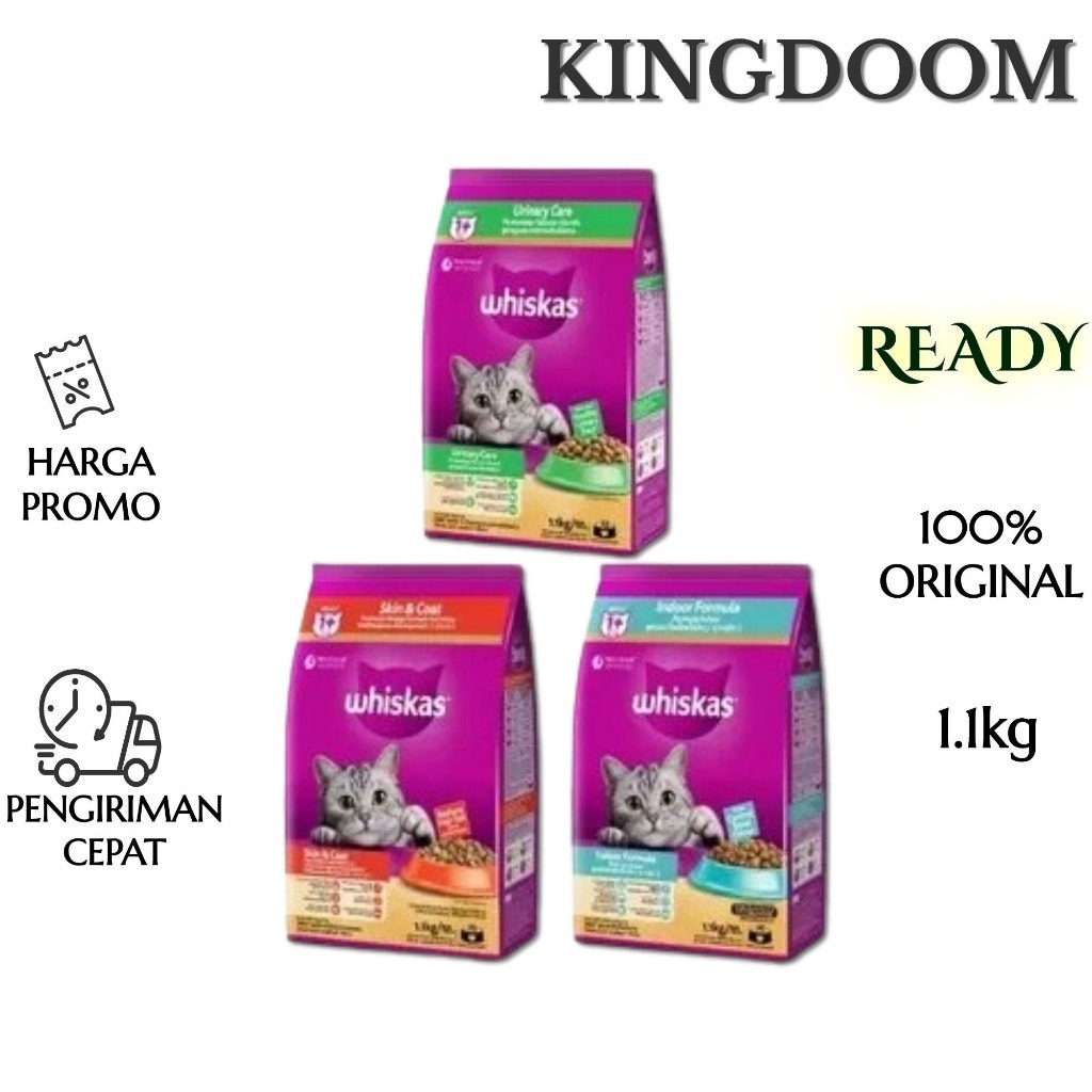 Whiskas Makanan Kucing Kering Adult Fungsional Skin & Coat , Urinary Care , Indoor 1.1kg