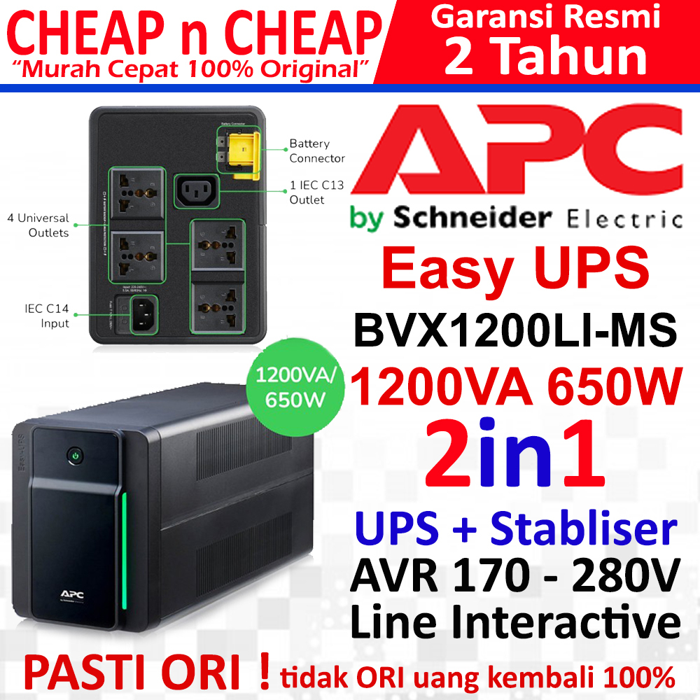 UPS APC Easy 1200VA BVX1200LI-MS 230V AVR Stabilizer Stavolt 650watt Garansi 2 Tahun - UPS Stabilize