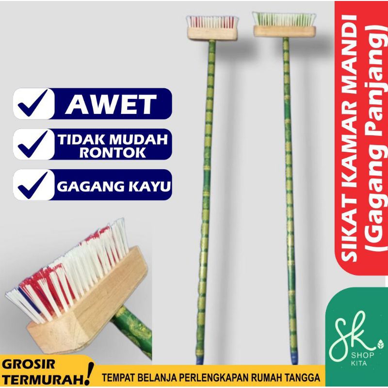 Sikat Kamar Mandi Gagang Kayu Panjang