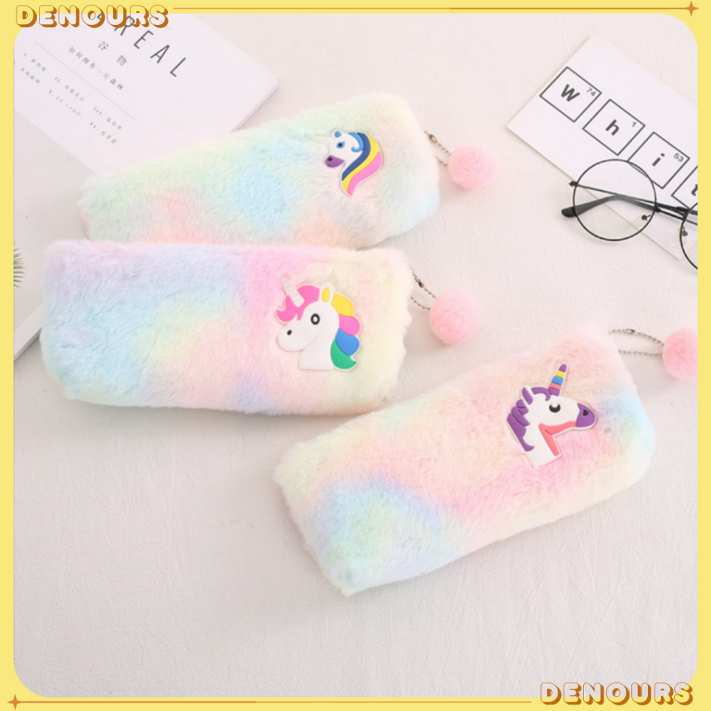 

Kotak Pensil Bulu Unicorn Logo Tempat Pensil Wadah Pensil Pouch makeup Pencil Case Little Pony