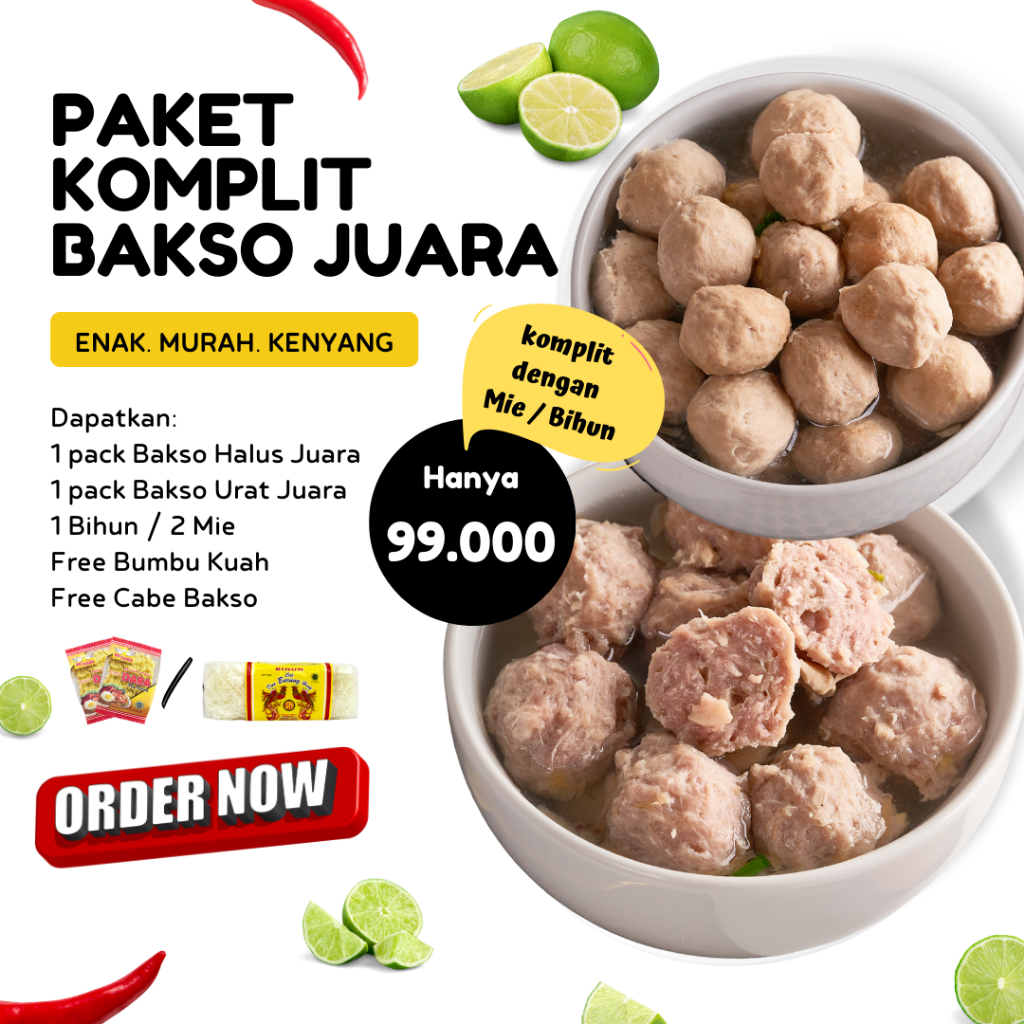 

Paket Komplit Bakso Juara Bakso Halus Urat Sapi Warisan Ibu