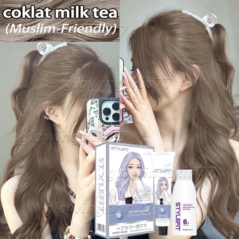 Cat Rambut Milk Tea Tidak Perlu Pemutihan Herbal Cat Rambut Milk Tea Brown Pewarna Rambut Milk Tea A