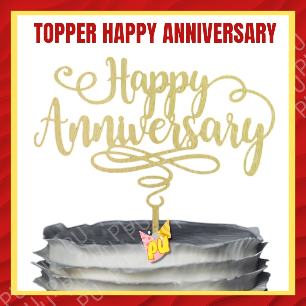 (1pc)Topper Happy Anniversary happy wedding Topper kaca Happy wedding engaged