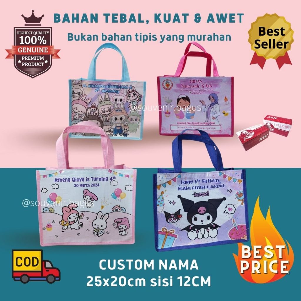 

Tas Souvenir Ultah Ulang Tahun Anak Custom kuromi cinnamoroll Labubu Nama Foto ULTAH NAMA JAKARTA