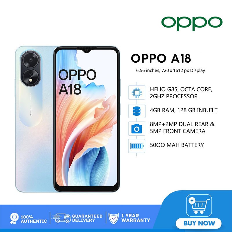 [BISA COD] OPPO A18 [6GB+128GB] (EXTENSION RA M) GARANSI RESMI OPPO