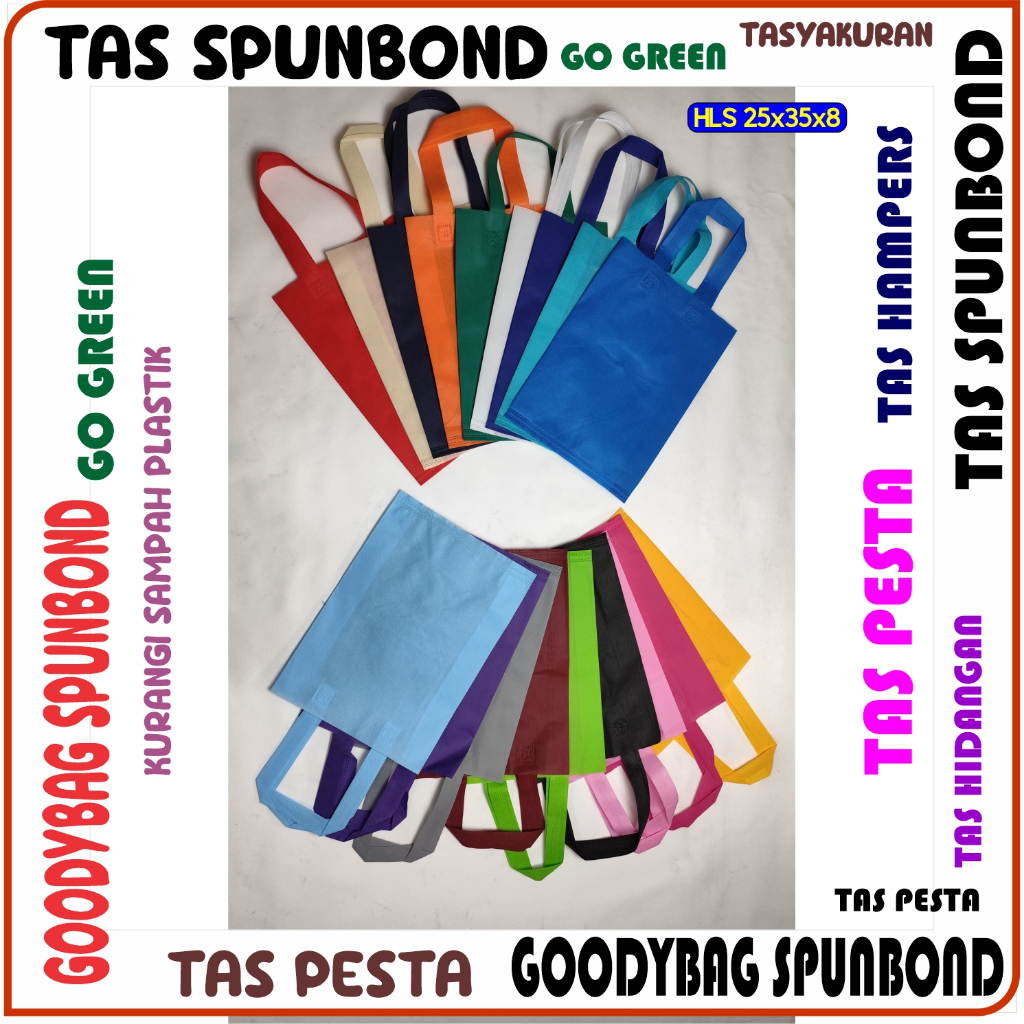 

Tas Spunbond Goodie Bag Tas Spunbond 25x35x8 cm polosan tas ultah,tas lebaran,tas souvenir perinikahan