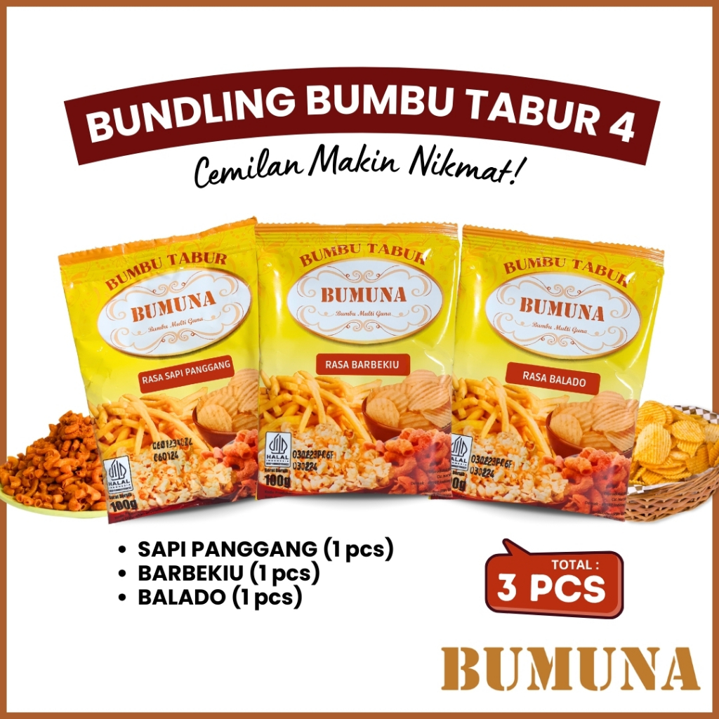 

Paket Bumbu Tabur 3pcs (Balado - BBQ - Sapi Panggang)