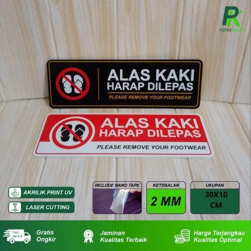 

Akrilik Papan Sign Alas kaki harap dilepas
