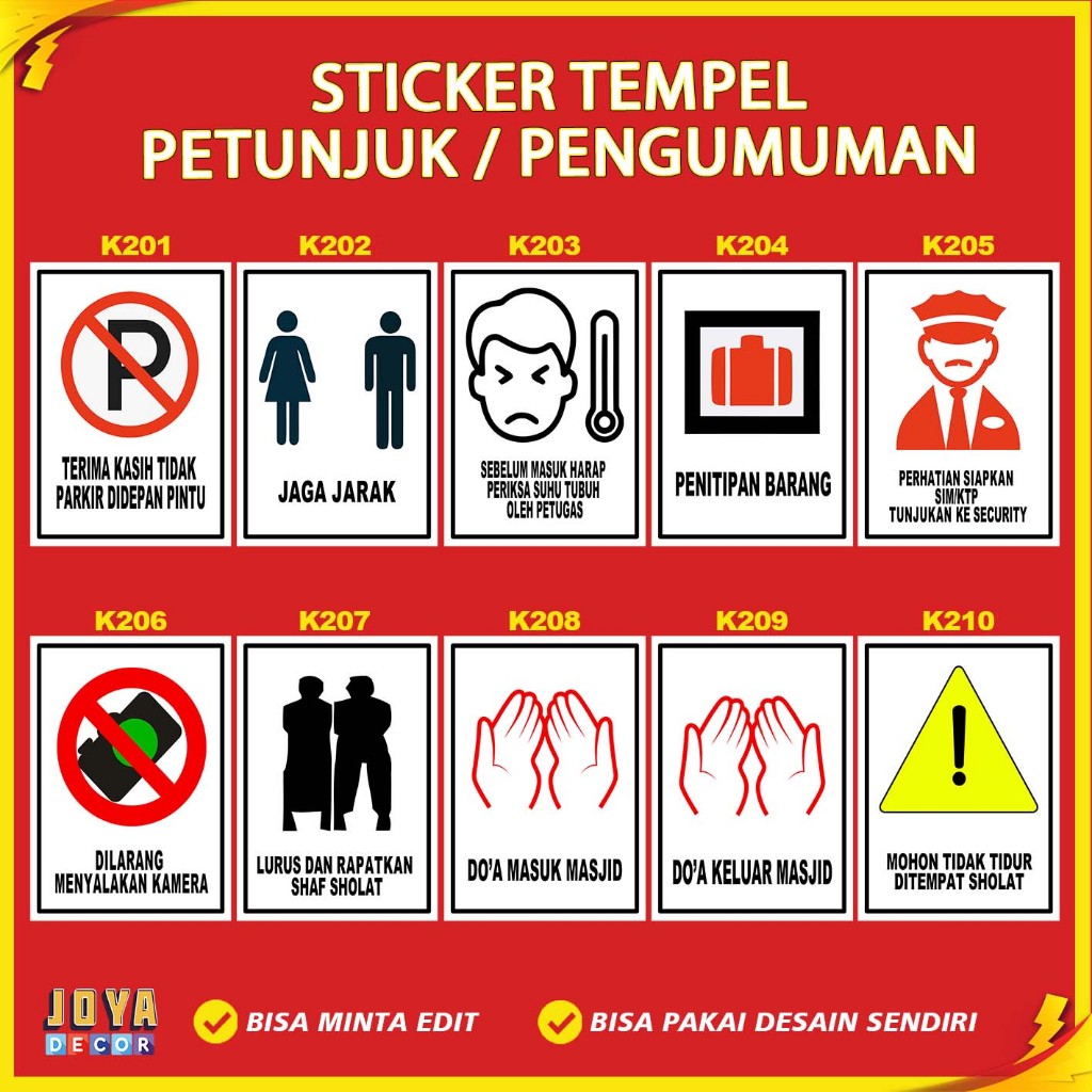 

Sticker Stiker Petunjuk Warning Pengumuman jaga jarak penitipan barang doa masuk masjid doa keluar masjid kk201