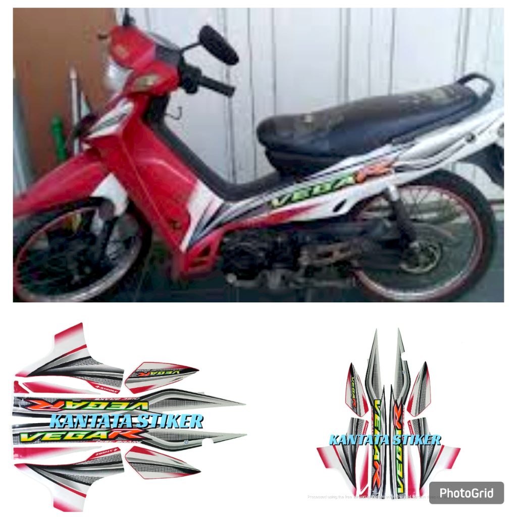 STIKER STRIPING LIS LES BODY MOTOR VEGA R 2005 PUTIH MERAH STANDAR FULL SET