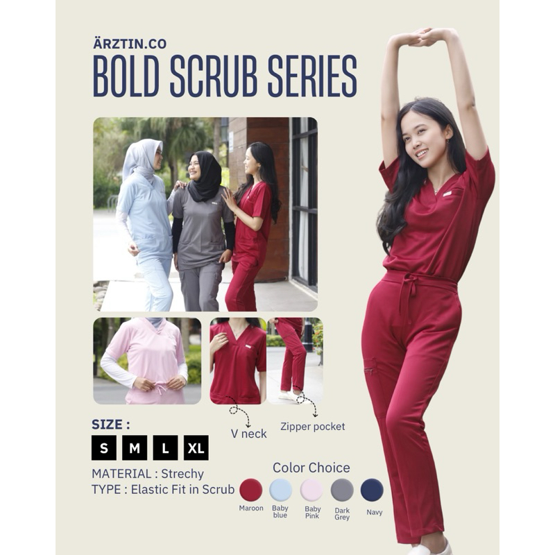 Ärztin Bold Scrub Series | lengan panjang request notes| Setelan Baju Jaga OK Vneck | Baju Dokter Bi
