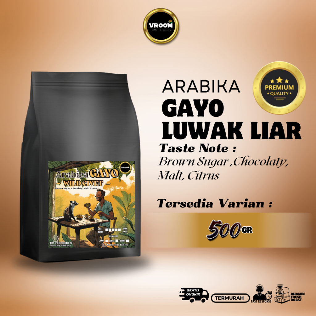 

Coffee Arabica Luwak Liar Gayo Wild Civet Premium Roasted Bean Kopi Biji Matang bubuk 500gr