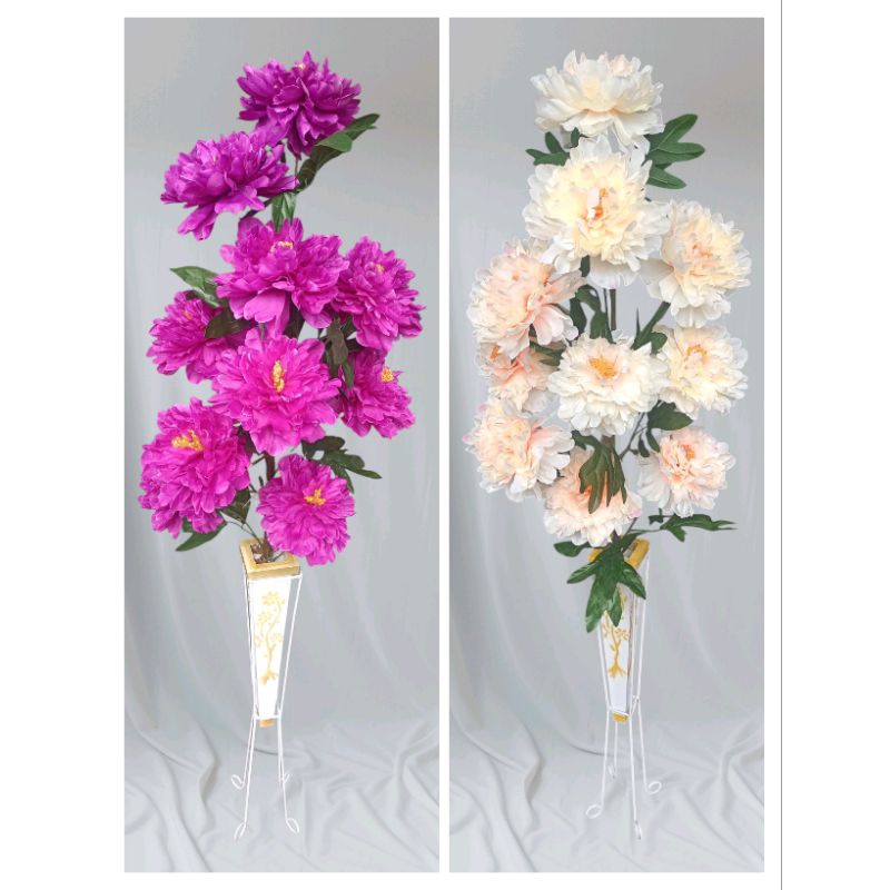 [bunga set pot] bunga peoni artificial 10 kuntum ekstra jumbo set pot / bunga dahlia ekstra jumbo / 