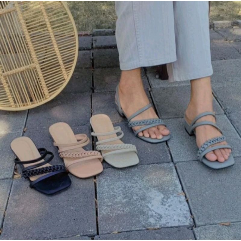 BRAND AMELIA sandal heels 3 cm wanita tali kepang