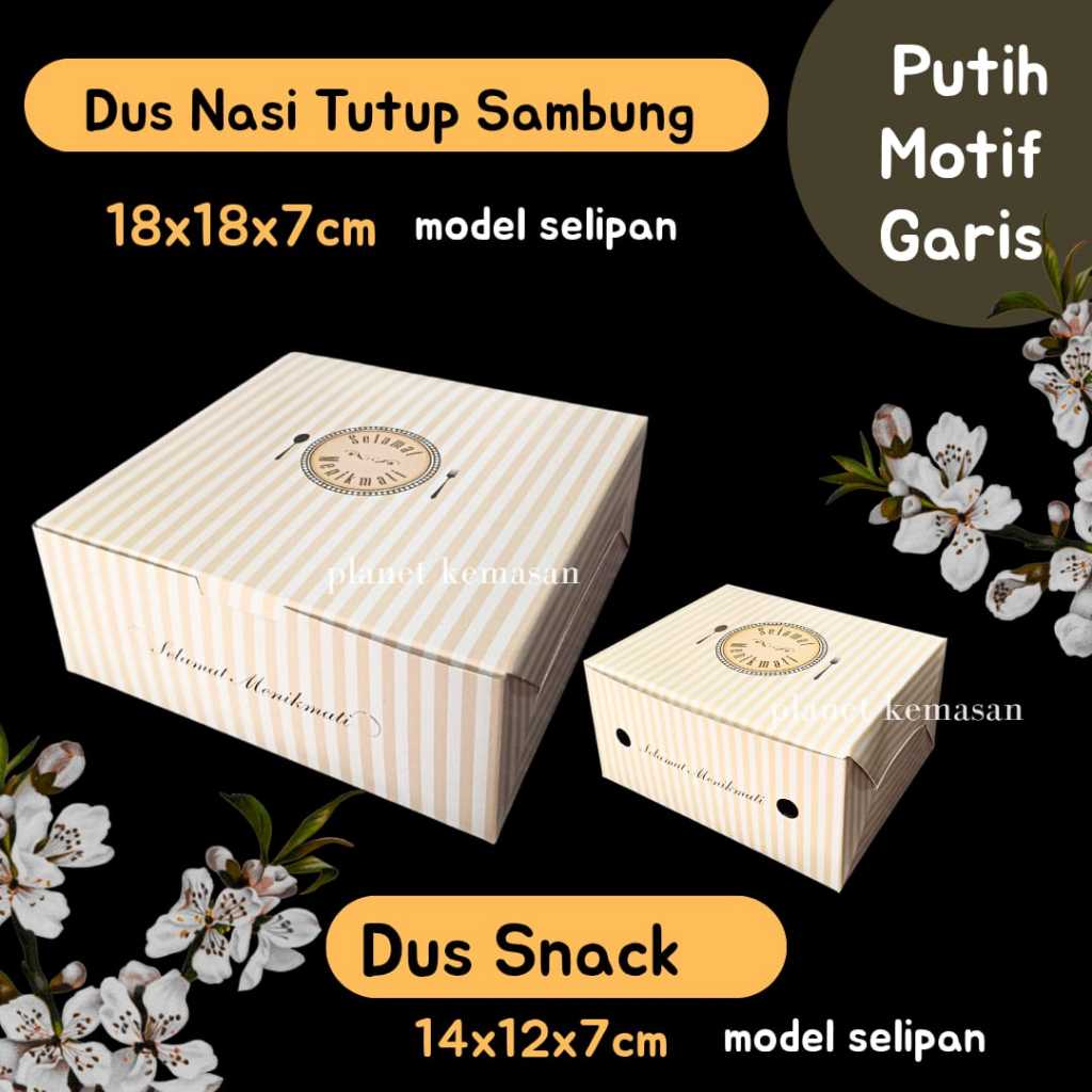Dus nasi tutup sambung 18x18x7 motif garis dus snack 14x12x7 box motif tutup sambung selipan box