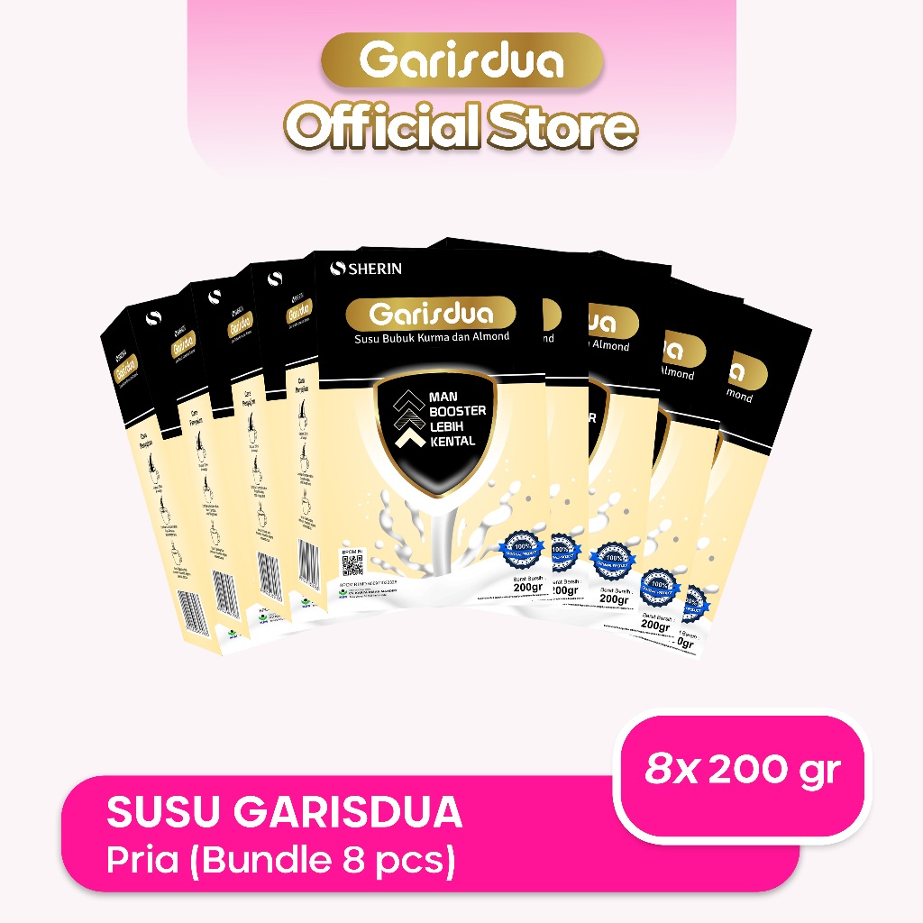 

GARISDUA - 8PCS Susu GarisDua PRIA (8x200gr) - Susu kesuburan Pria, Meningkatkan Kualitas Sperma - Alami | BPOM & Halal MUI