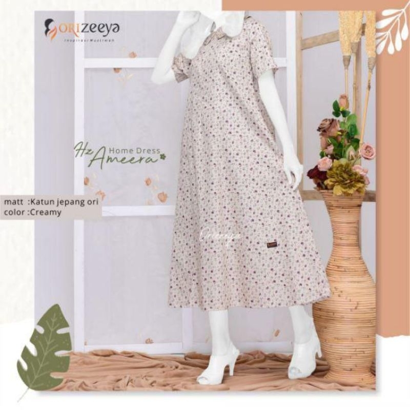 READY SIAP KIRIM | HB - AMEERA CREAMY BY ORIZEEYA | DRESS RUMAHAN | DASTER CANTIK | DRESS TERBARU | 