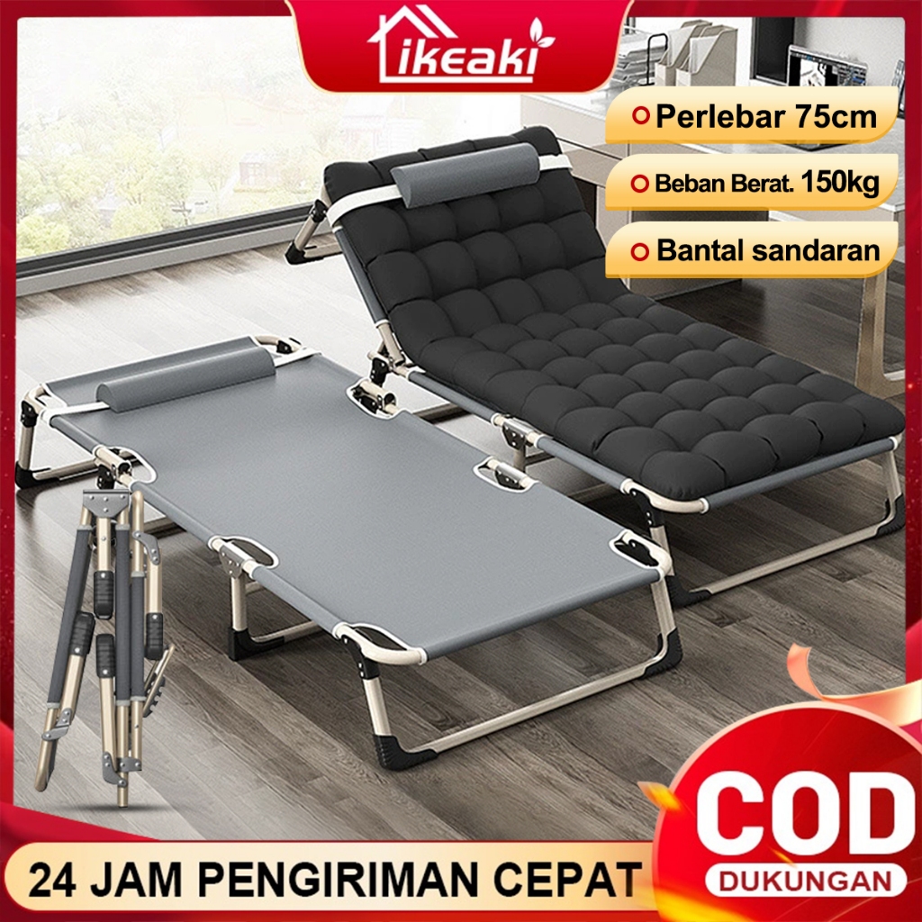 IKEAKI Folding Bed Dengan Kasur Tidur Kursi Malas Tempat Tidur Lipat Dengan Kasur Ranjang Lipat