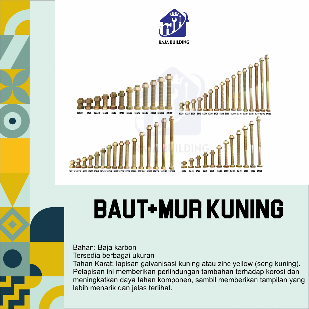 BAUT MUR KUNING/BAUR/MUR/SEKRUP/BAUT MUR SET