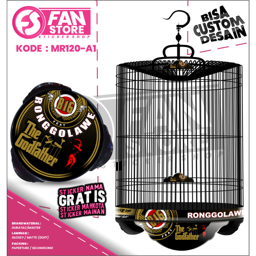 Setiker Decal Sangkar Burung Murai, Kosan, Sangkar Bulat Custom Desain-Sangkar BULAT Burung MURAI-MR