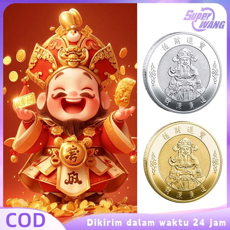 Koin Emas Cina Souvenir Gold Coin Koin Emas Keberuntungan Koin Fengshui Dewa Rejeki Feng Shui Koin