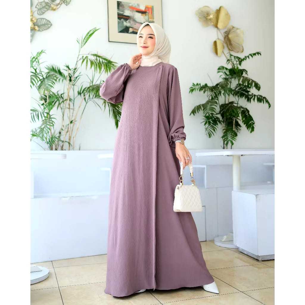 Gamis Polos Bahan Crinkle Airflow Gamis Muslim Busui Sleting Gamis Super Jumbo Ld 120