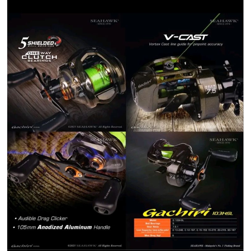 Reel Pancing BC Seahawk Gachiri 103 HSL GRATIS SENAR PE