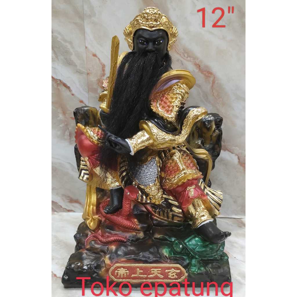 patung dewa hian tian shang ti / siong te kong - hitam - fiber - 12 inch - l1 - bangku gunung -fj24