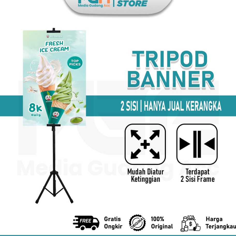 Tripod Banner  Tripod Stand Banner Berdiri  Standing Banner 2 Sisi  Tiang Banner Promosi  Tripod Sta